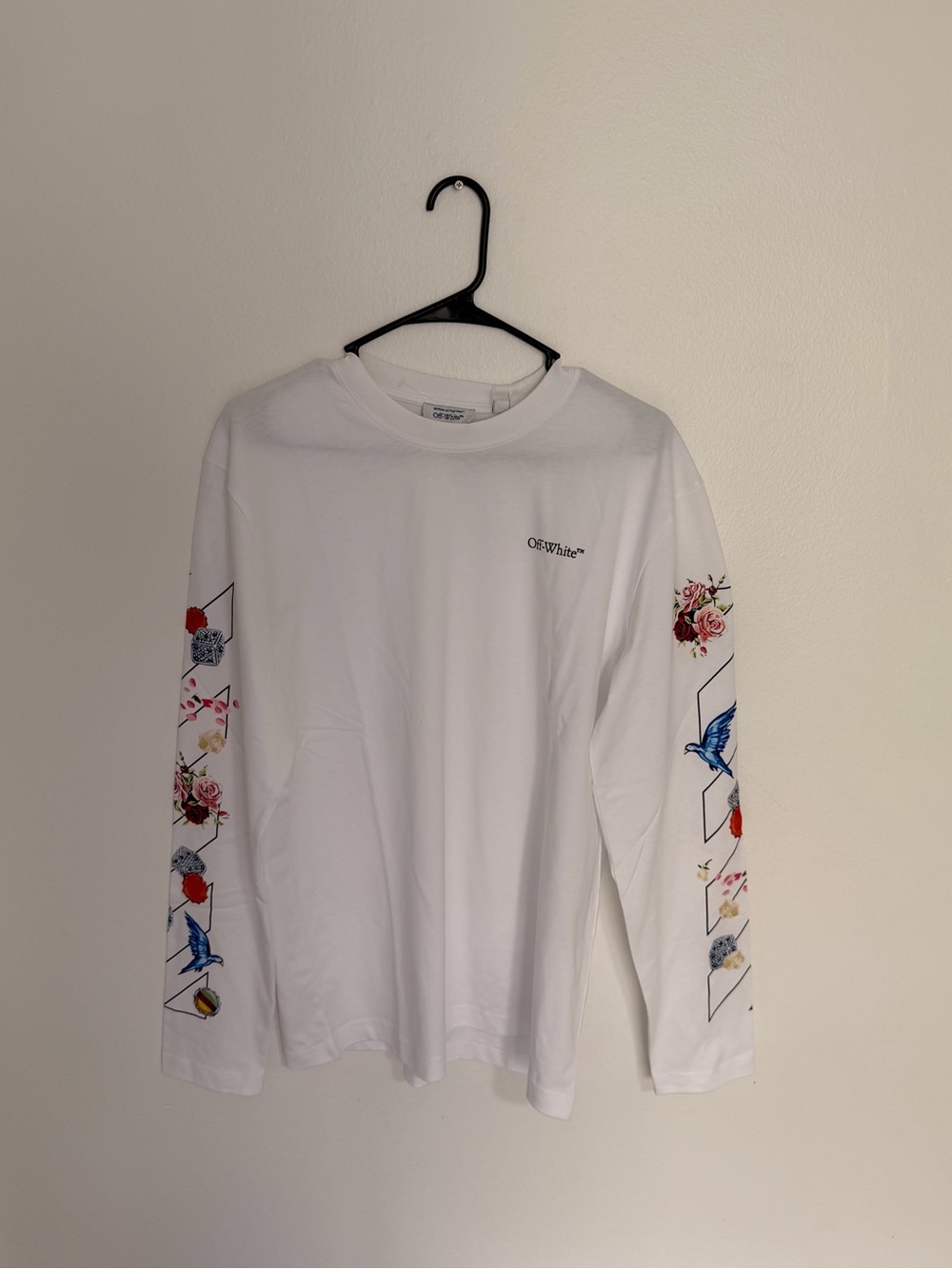 Off-White White Long-Sleeve Floral & Bird Graphic Tee